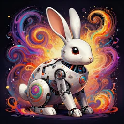 a rabbit robot, digital art, concept art trending on artstation, epic composition, fantasy, insanely detailed and intricate, elegant, swirly vibrant colors, sharp focus, explosion of color