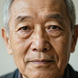 Photograph of an old man where the facial features and eyes of the subject are the focus