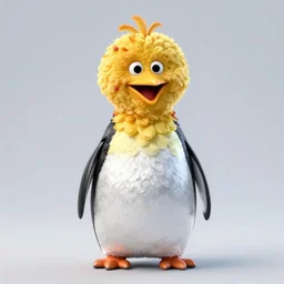hyperrealistic photo of sesame street's big bird if they were a penguin. anatomically correct bird. extremely detailed picture, jungle canopy in the background, light and rain trickling through