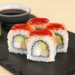A sushi with ketchup