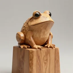 2 d vector, wooden chiseled frog statue, frog sitting on top of pedestal