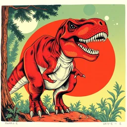a beautiful painting tyrannosaurus rex, by ukiyo - e award - winning art color screen printing