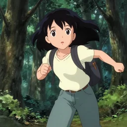 anime visual portrait of a woman traveling through a forest sightseeing, cute face by ilya kuvshinov, yoh yoshinari, dynamic pose, dynamic perspective, cel shaded, flat shading mucha, rounded eyes, moody, psycho pass, kyoani, paprika, anatomically correct