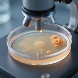 close up photo of petri dish with a fungal cultures with little filaments under the microscope, octane render, tilt shift, smooth, ultrasharp focus, unreal engine 5, bokeh background, hyperrealism, vray