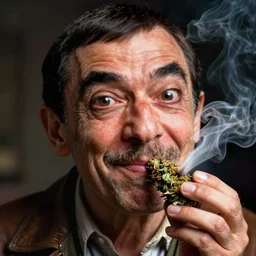hyper realistic, close up portrait of a derpy mr. bean, big chungus smoking massive amounts of weed, making stupid silly faces by greg rutkowski, scott m fischer, artgerm, loish, slight glow, atmospheric, anne stokes, alexandros pyromallis