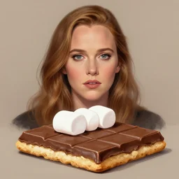 drew barrymore in a smore, chocolate, marshmallow graham cracker, digital painting by arcimboldo