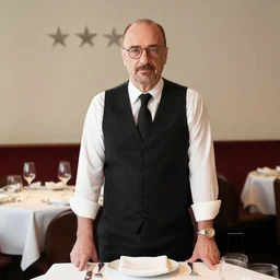 saul goodman working as a host in a michelin star restaurant, professional photography
