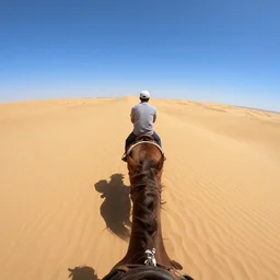 gopro pov of walking through the desert while riding a horse, wide angle
