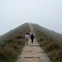 photo of scp - 0 9 6 from far away, photo shot by tourists, hiking trail, reduced visibility, overcast, high resolution, shot on nikon d 3 2 0 0
