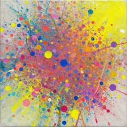 spotty pointism, super bright colors, colored spots, mixed acrylic, painting come to life