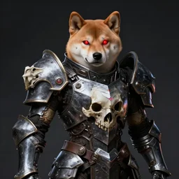 helghast skullknight armor, anthropomorphic shiba inu, sci - fi, red glowing eyes, dark, by artgerm and greg rutkowski and magali villeneuve, realistic face