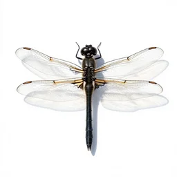 black dragonfly, high detail photograph, full body, isolated on a pure white background, centered, entire subject in frame, sharp focus, soft studio lighting