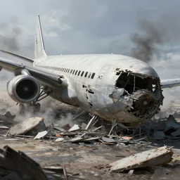 devastating plane crash ruins, digital painting, highly detailed, concept art, trending on artstation, epic composition, sharp focus, flawless render, masterpiece, volumetric lighting, realistic
