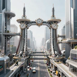 photograph of a highly detailed cyberpunk city with moving platforms, clockwork mechanical bridges, pistons that move platforms, 8k, realistic