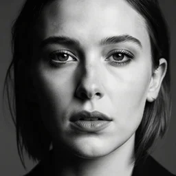 close up portrait of millie bobby brown by yoji shinkawa, black and white, dramatic lighting