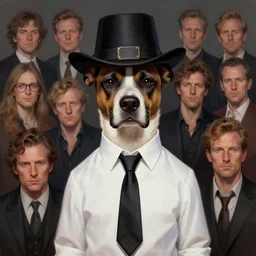 A digital painting of a Dog with a mafia hat a Black Tie on a white Shirt, by Stanley Artgerm Lau, frank frazetta, Rossdraws, James Jean, gerald brom, Andrei Riabovitchev, Marc Simonetti, and Sakimichan, trending on artstation, SFW version