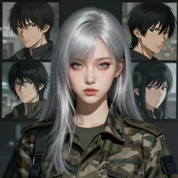 silver hair girl, multicam (camo), trending on artstation, detailed, cinematic portrait, ilustration by Yoann Lossel and Takehiko Inoue