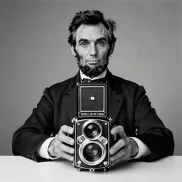 photo of Abraham Lincoln by Diane Arbus, no wig, 2022, black and white, high contrast, Rolleiflex, 55mm f/4 lens