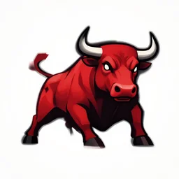 a charging bull, modern, angular, aggressive, stylized, classic, red, black, pictorial mark, iconic logo symbol