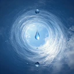 beautiful picture of a vertical tunnel of big upside-down raindrops floating quietly in a sunny blue sky, highly-detailed, fantastic, dramatic lighting, artstation, 4k