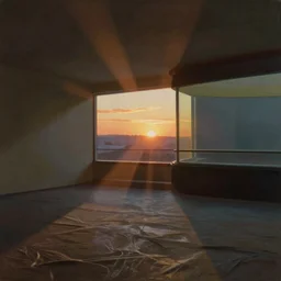 a texture of indoor cover, cinematic, volumetric lighting, god rays, sunset, realistic, detailed, ultra wide angle view, painting in the style of edward hopper