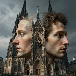 photo of a human head morphing in together with a gothic cathedral, anatomically correct, moody, highly detailed, rule of thirds, sharp focus, art by raphael, john william godward, ernst haeckel, android jones