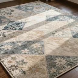 Geometric Japanese floral carpet with soft and fresh colors texture