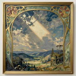 blank canvas with an art nouveau picture frame painting by brian froud