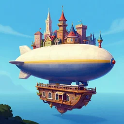 blimp airship docked at a floating victorian - era styled city, dnd illustration, colorful, vibrant, reminiscent of treasure planet by disney