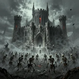eternal fortress is besieged by an army of skeletons, spooky, featured on artstation, artwork