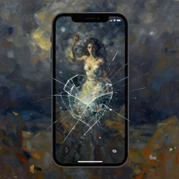 a phone screen shattering, digital painting, impressionistic, surreal, Juxtapos, masterpiece, dramatic