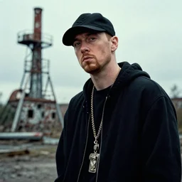 Eminem at Chernobyl, dslr photo, grainy
