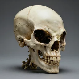 A photo of a skull of an Alien, strange object, Alien skull, alien, professional photograph, studio lighting, highly detailed