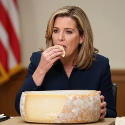marjorie taylor greene eating a large wheel of cheese,