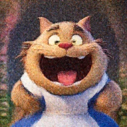a wholesome illustration of a the cat with tue giant mouth from Alice in Wonderland, Cheshire cat, studio Ghibli,  Pixar and Disney animation, sharp, Rendered in Redshift and Unreal Engine 5 by Greg Rutkowski, Bloom, dramatic lighting