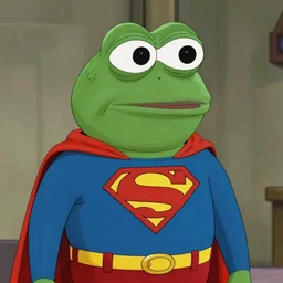 film still of Pepe the frog as Superman in Superman, 4k