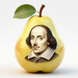 face of william shakespeare engraved on a pear!!!!! fruit, octane render, colored, 4 k, deviantart