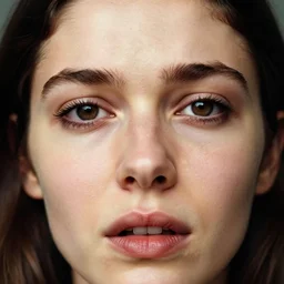 a candid extreme closeup portrait of an expressive face of a really moved young woman by annie leibovitz