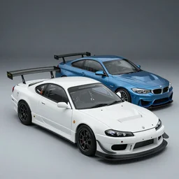 Nissan S15 Silvia racing with a BMW M4