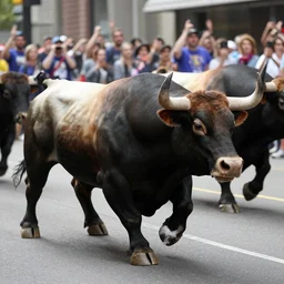bulls on parade, angry, chaotic, fast moving, dynamic