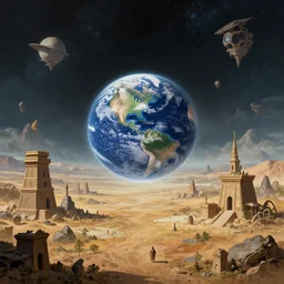 ancient times on a surreal alien planet landscape, portal to earth, art by brothers hildebrandt