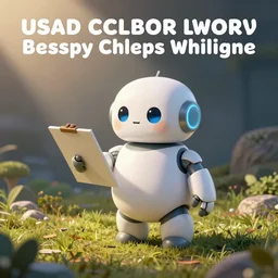 a cute chubby robot drawing a picture