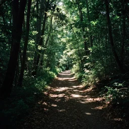 award-winning photo of a shaded forest path, volumetric lighting. Kodak Gold 200. Photo by Carleton Watkins