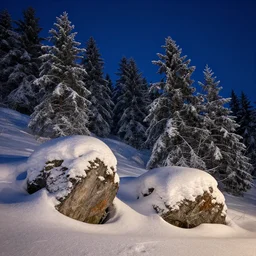 julius sergius klever, greg rutkowski winter landscape rocks trees snow, epic beautiful, night color.