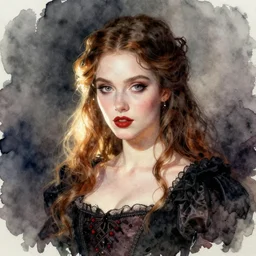 gothic princess portrait, watercolor