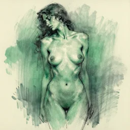 abstract charcoal sketch, green shades, woman, sensual, vladimir volegov
