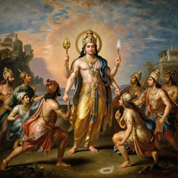 an epic scene from the Ramayan, by Canaletto, trending on ArtStation, HD, 8K, highly detailed, good lighting, beautiful, epic, masterpiece, detailed, sharp,