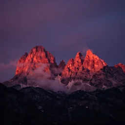 1 9 2 0 s color spirit photography 9 1 1 1 2 1 of alpine red sunrise in the dolomites, smoke from mountains, dark, by william hope, beautiful, dreamy, grainy