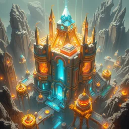 futuristic solarpunk metropolis, highly detailed crystal temples and gemstone relics, gold relics, digital painting, solid cube of light, hard edges, artstation, futuristic poster scifi, lasers and neon circuits, sharp focus, illustration, 8 k, highly detailed, aerial view