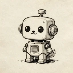 a detailed illustration of a cute retro robot dog, alcohol inks on parchment, muted colors, detailed, coherent, white background, concept art